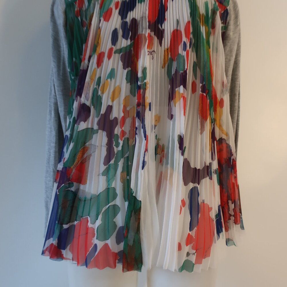 Women Sacai White Multicolor Floral Mixed Media Knit V-Neck Cardigan Sweater L - Picture 13 of 14